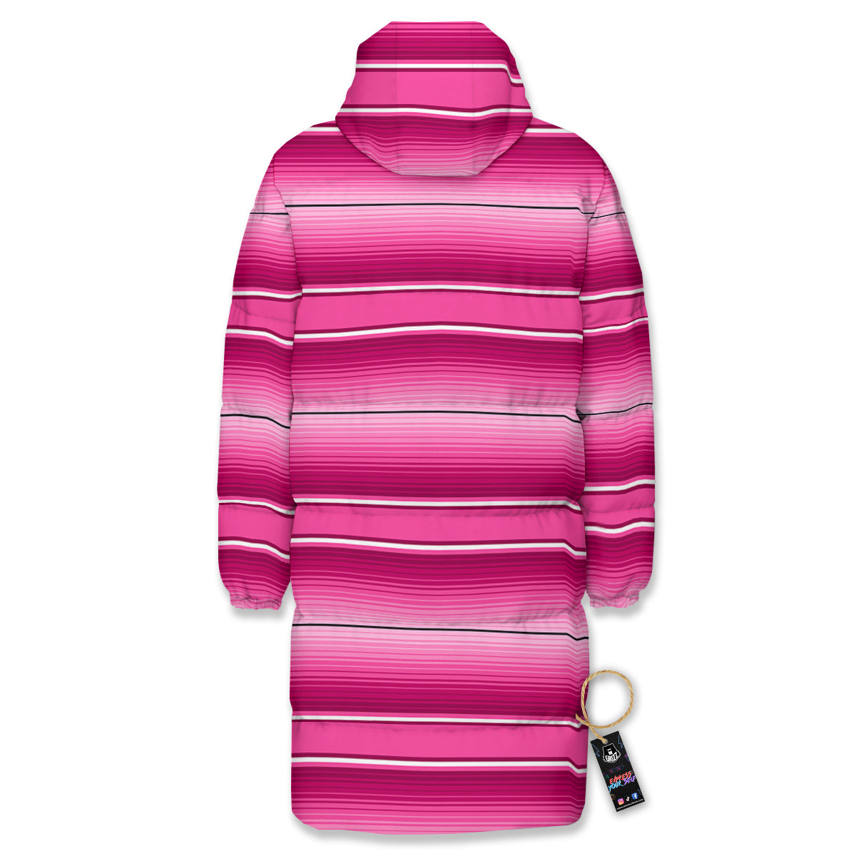 Mexican Serape Pink Print Long Down Jacket