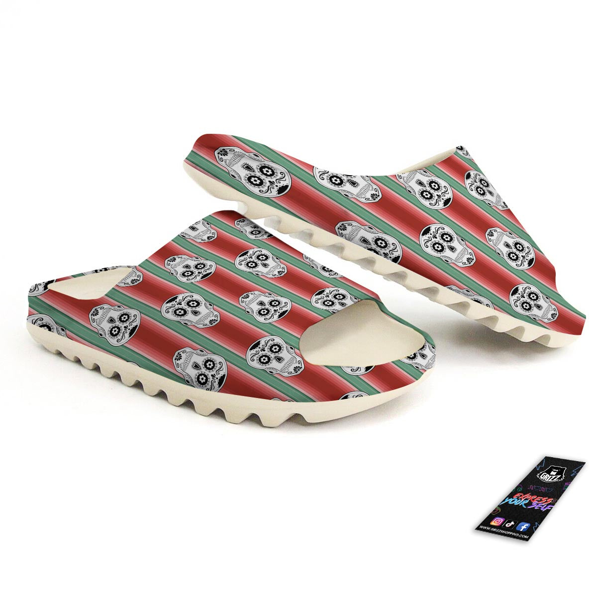 Mexican Serape Sugar Skull Print Pattern Sandals-grizzshop