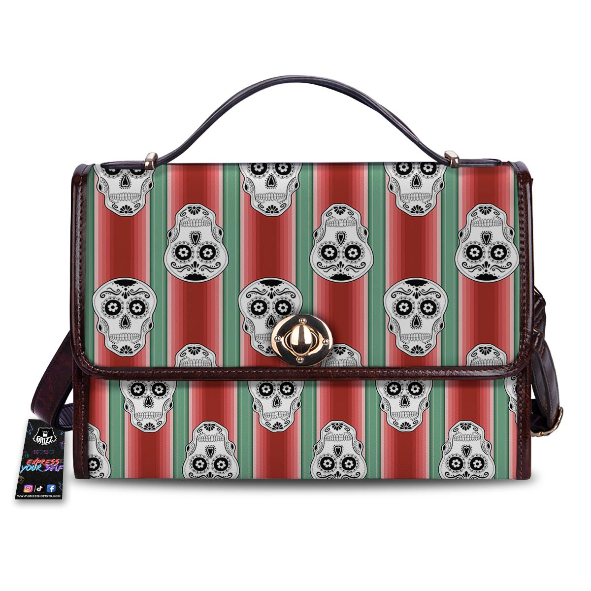 Mexican Serape Sugar Skull Print Pattern Women's Satchel Bag