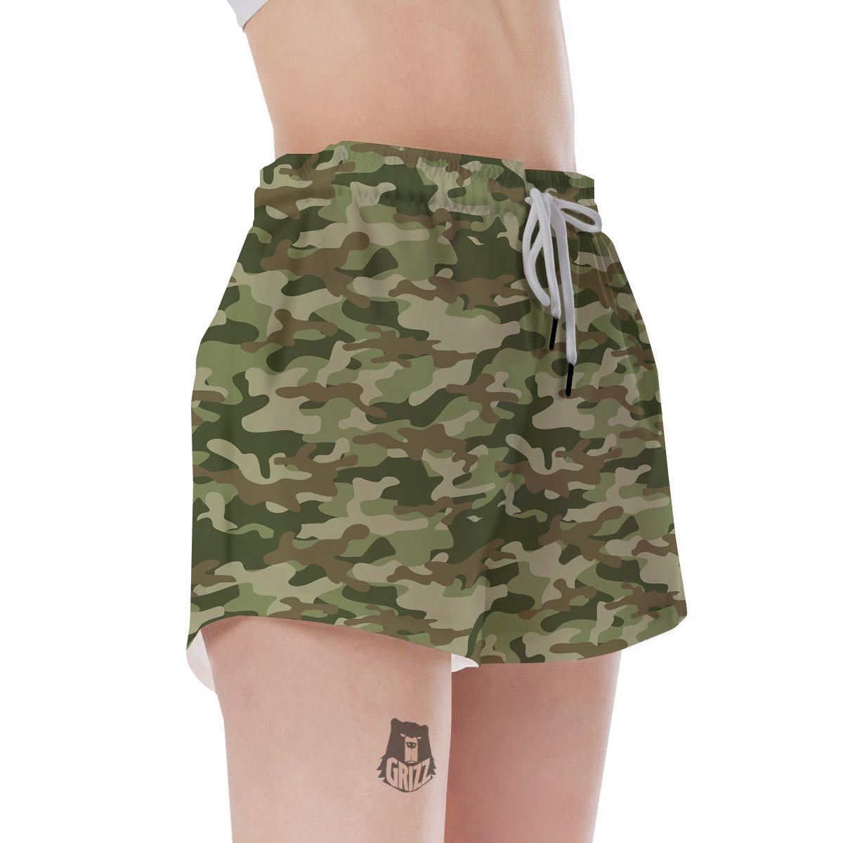 Military Green Camo Print Women's Shorts-grizzshop