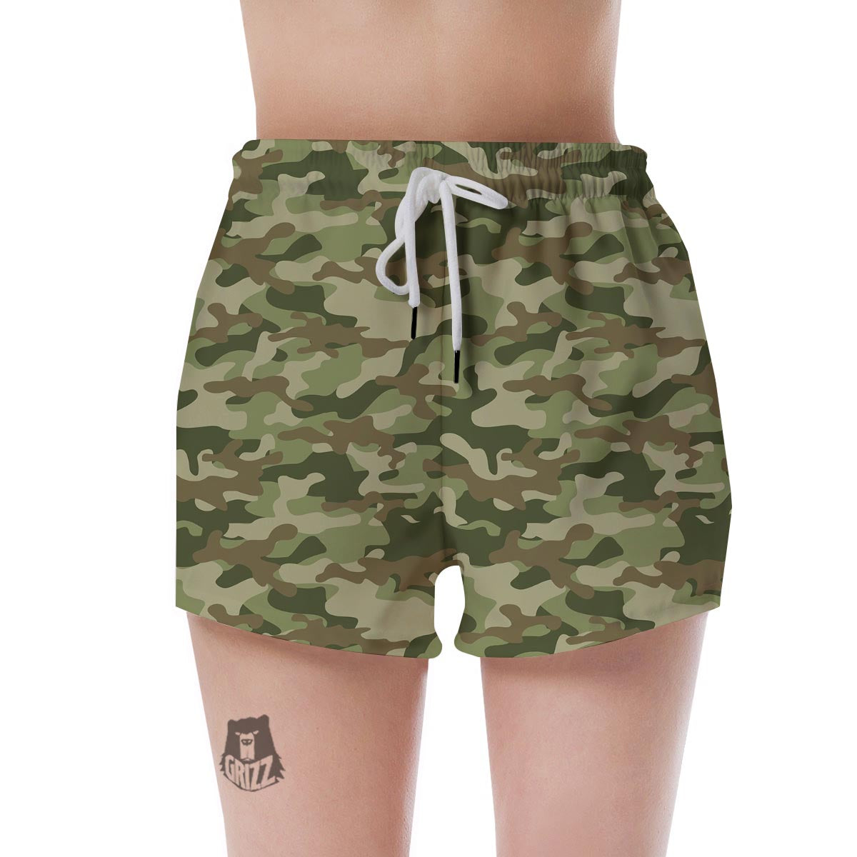 Military Green Camo Print Women's Shorts-grizzshop