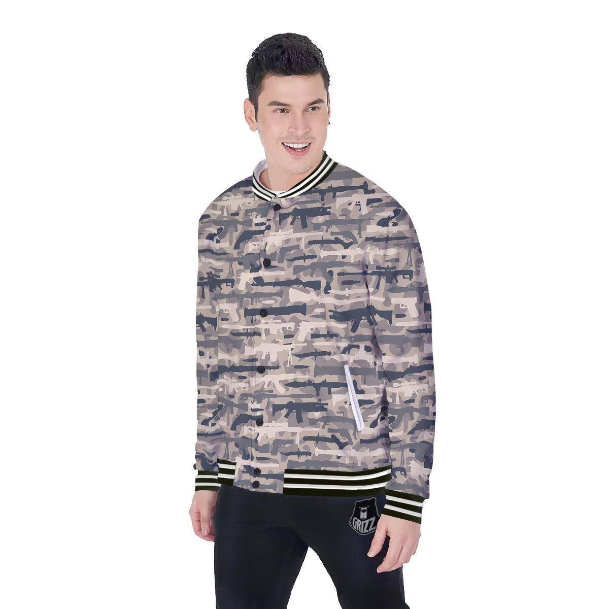 Military Gun Air Force Camo Print Baseball Jacket-grizzshop