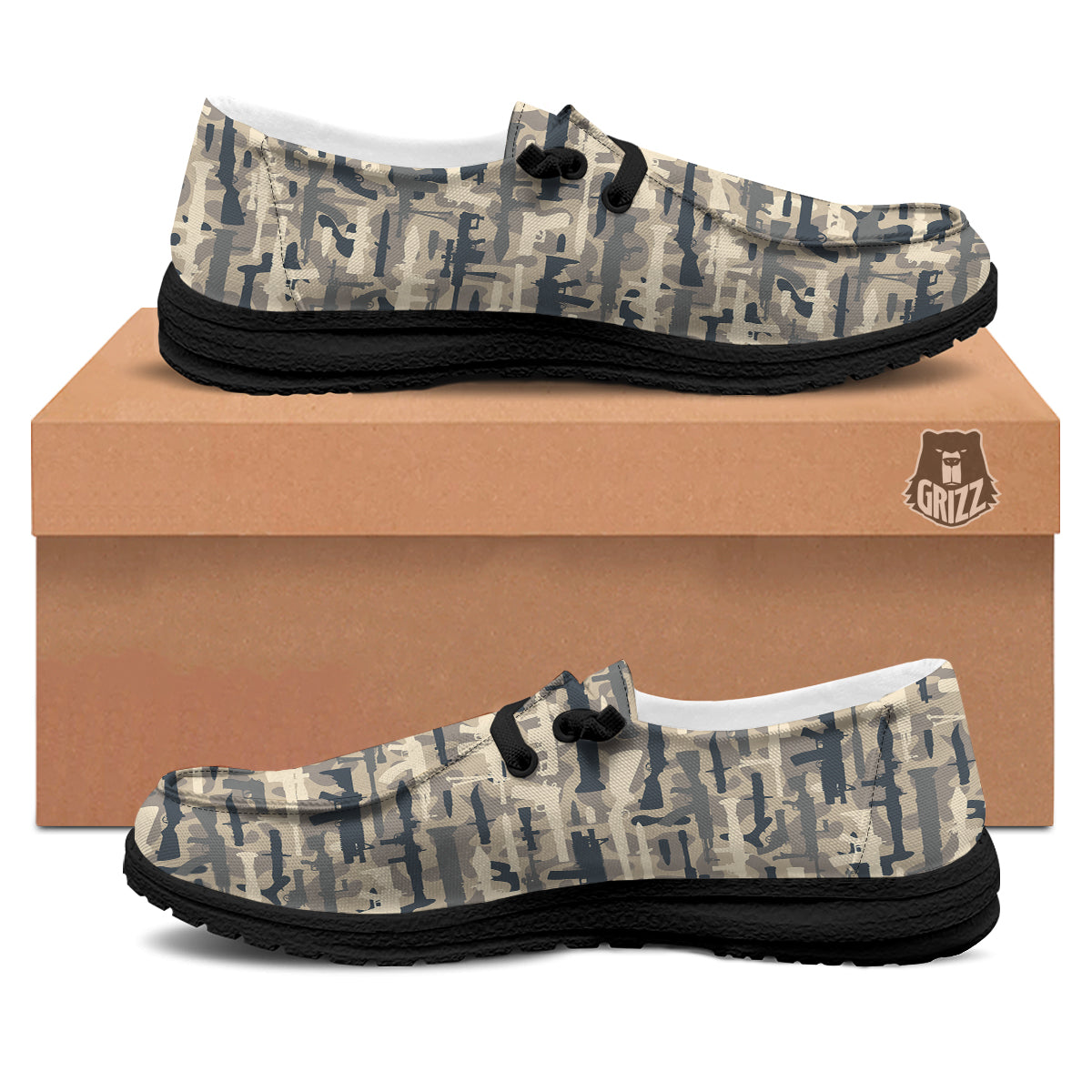 Military Gun Air Force Camo Print Black Loafers-grizzshop