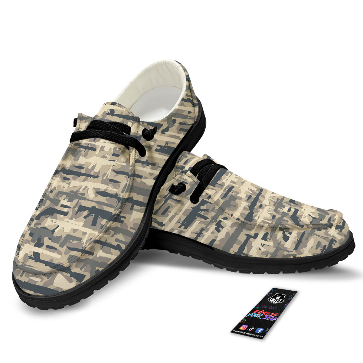 Military Gun Air Force Camo Print Black Loafers-grizzshop