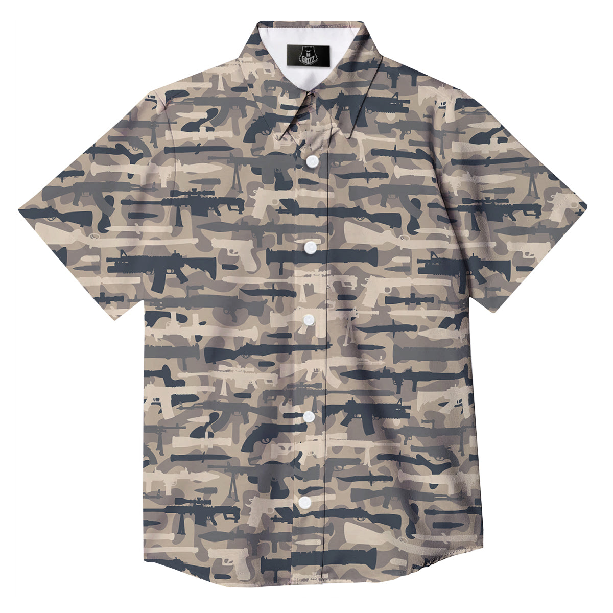 Military Gun Air Force Camo Print Button Up Shirt-grizzshop