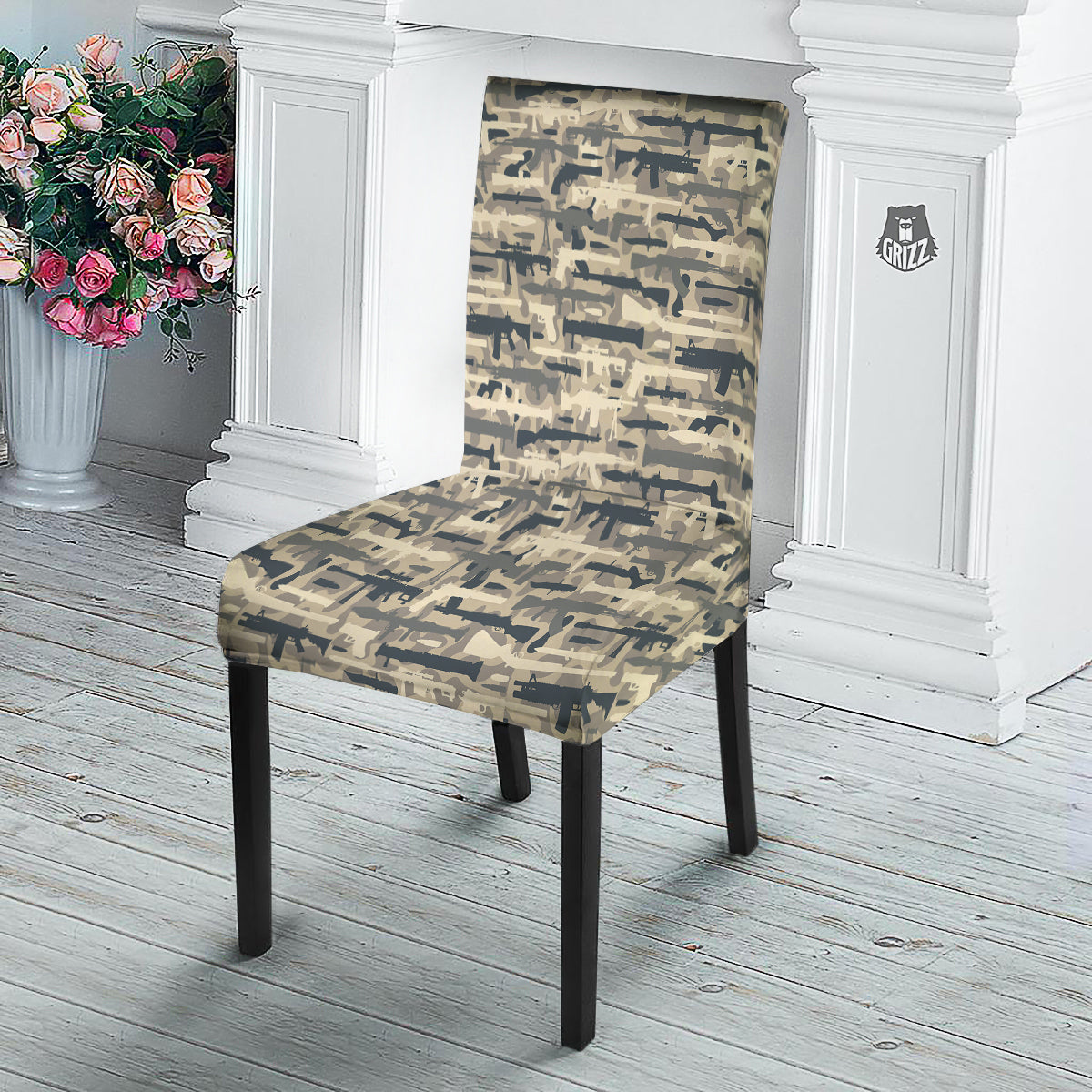 Military Gun Air Force Camo Print Dining Chair Slipcover-grizzshop
