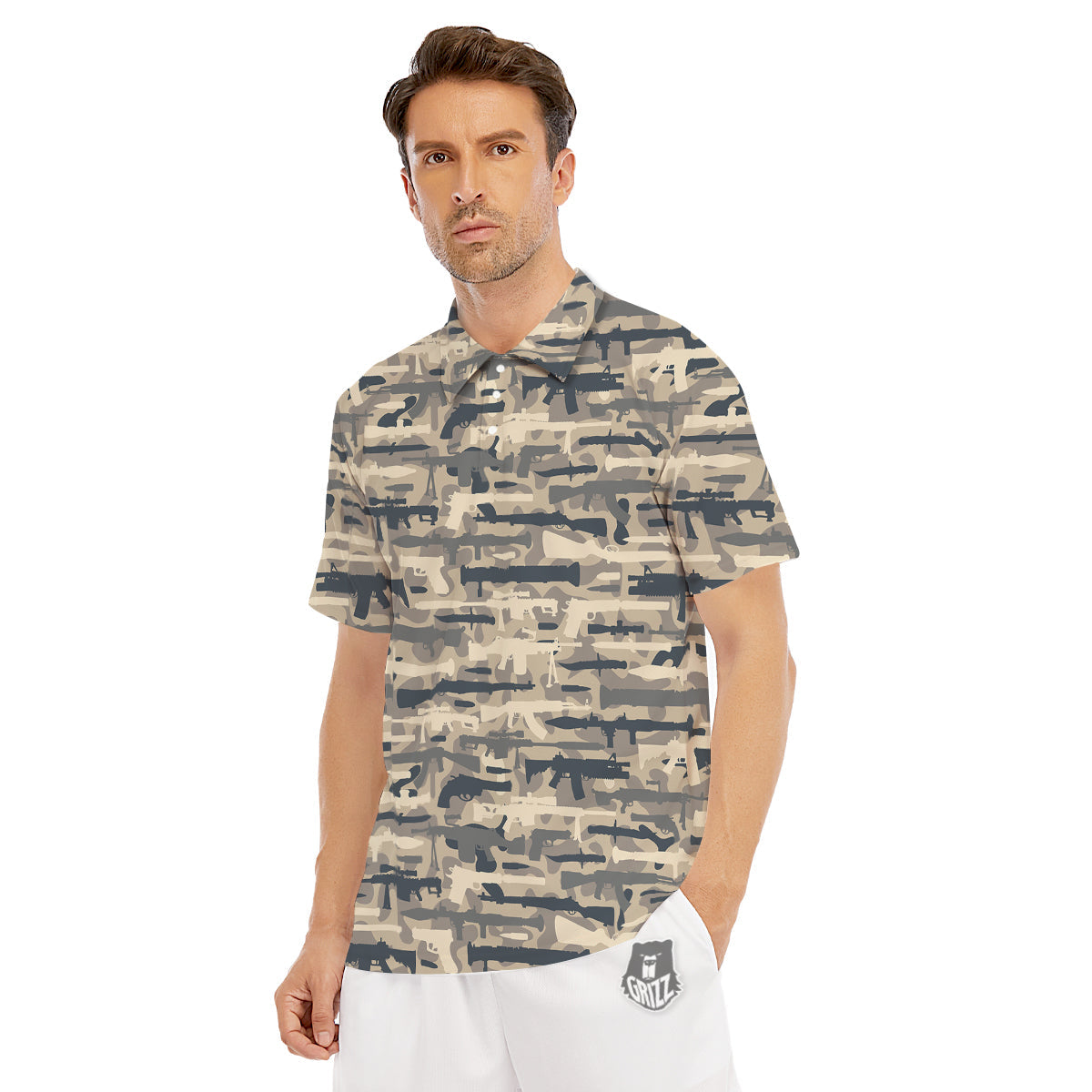 Military Gun Air Force Camo Print Men's Golf Shirts-grizzshop
