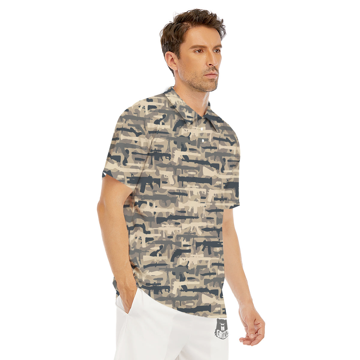Military Gun Air Force Camo Print Men's Golf Shirts-grizzshop