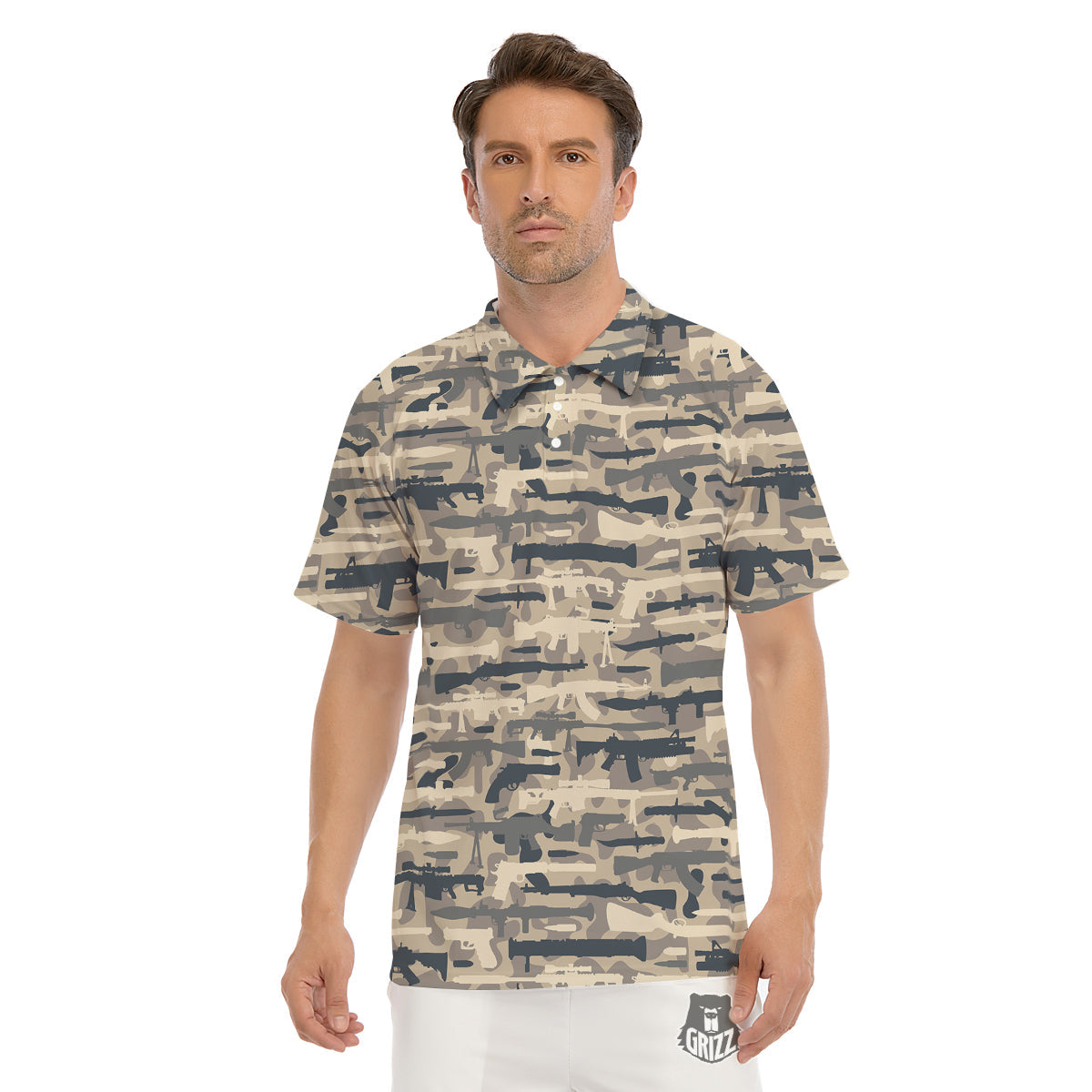 Military Gun Air Force Camo Print Men's Golf Shirts-grizzshop