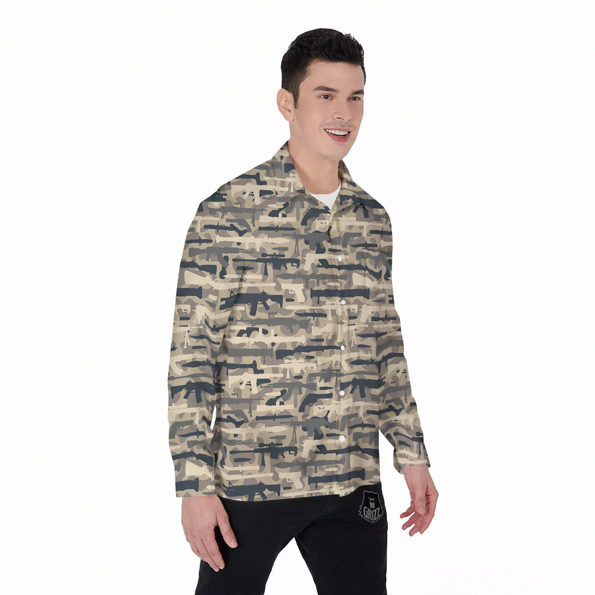 Military Gun Air Force Camo Print Men's Long Sleeve Shirts-grizzshop