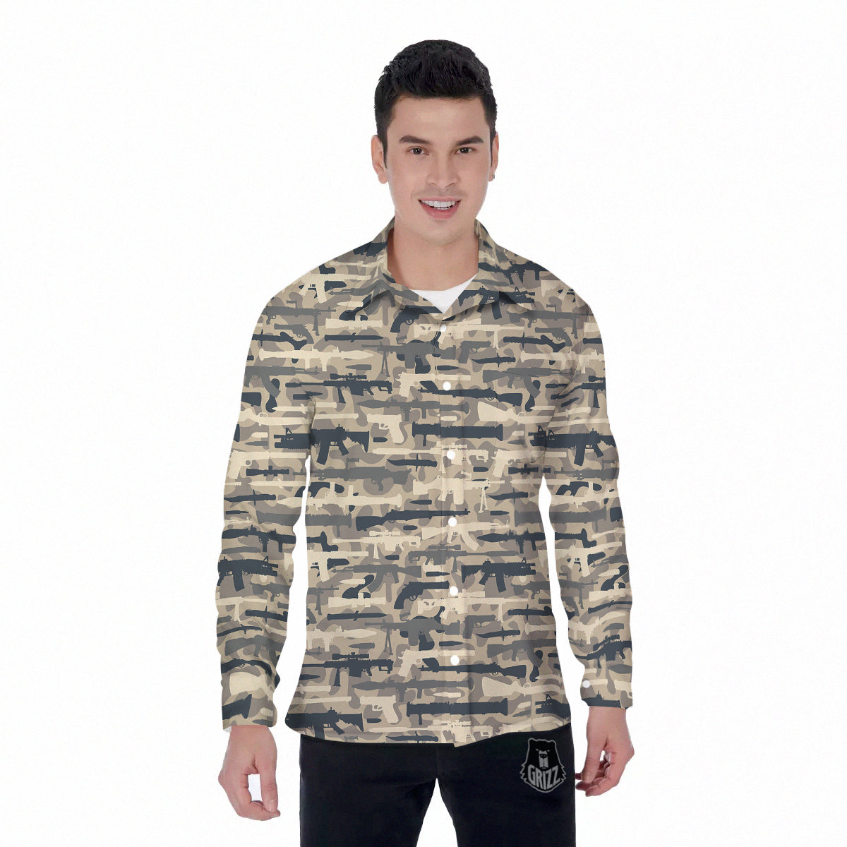Military Gun Air Force Camo Print Men's Long Sleeve Shirts-grizzshop