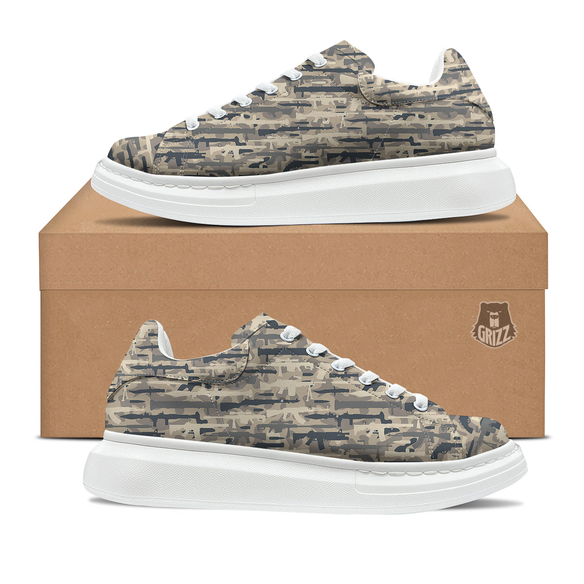 Military Gun Air Force Camo Print Platform Shoes-grizzshop