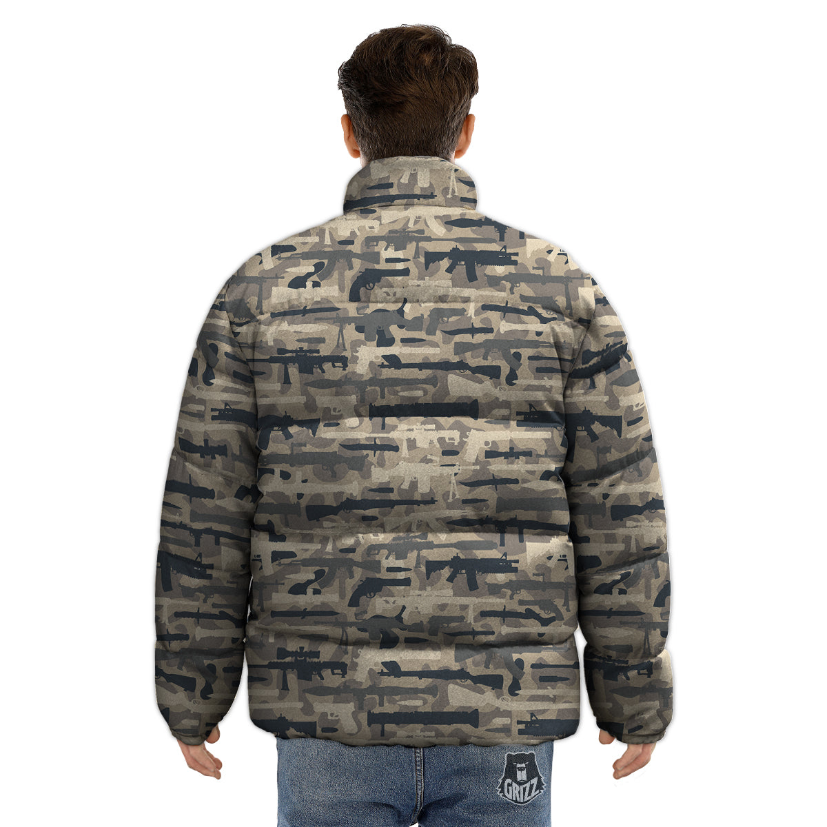 Military Gun Air Force Camo Print Puffer Jacket-grizzshop