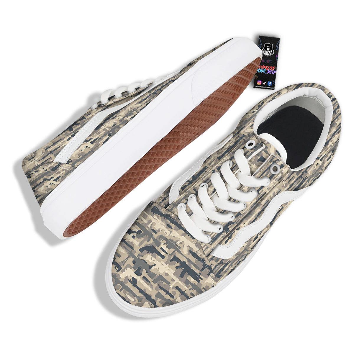 Military Gun Air Force Camo Print Skate Shoes-grizzshop
