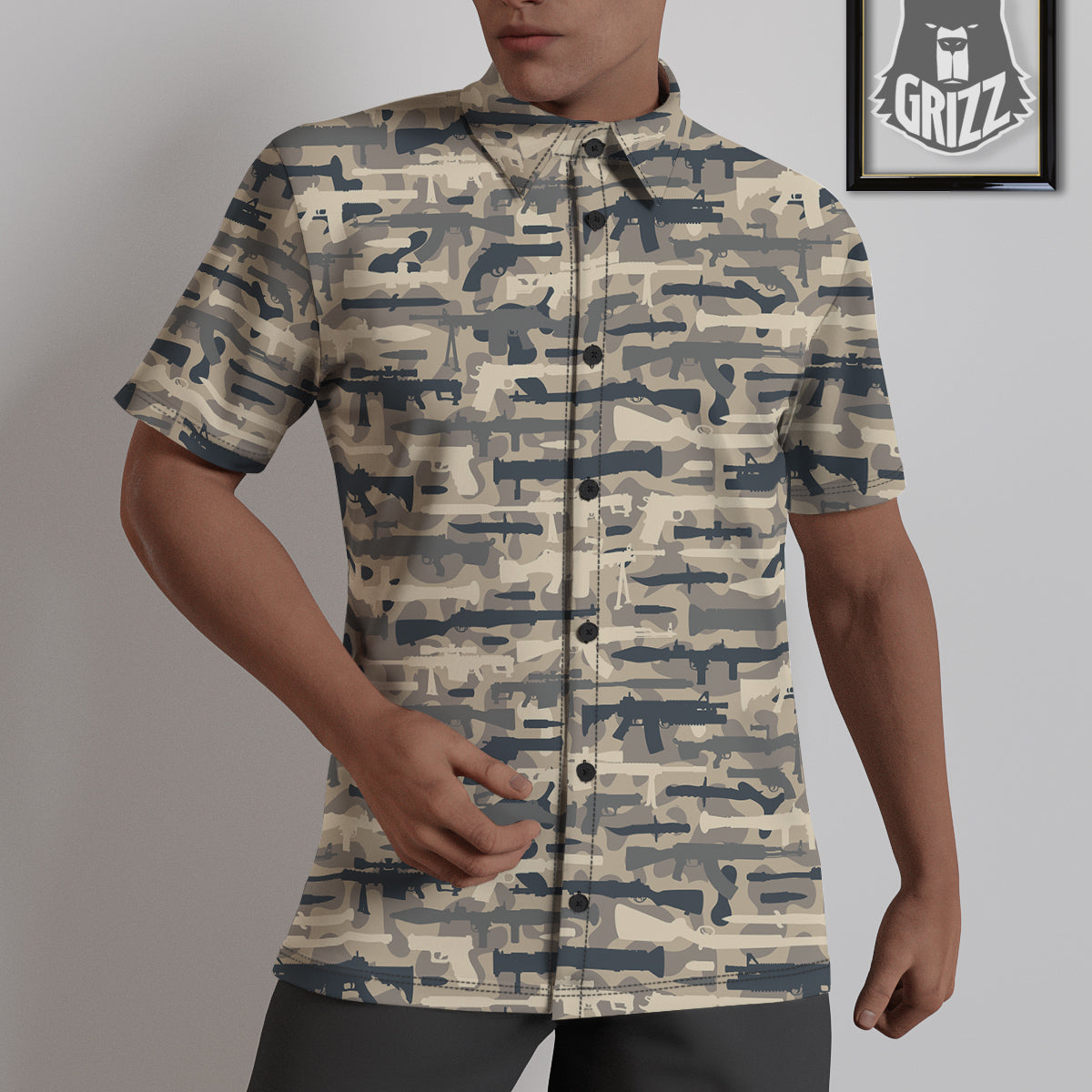 Military Gun Air Force Camo Print Untucked Shirts-grizzshop