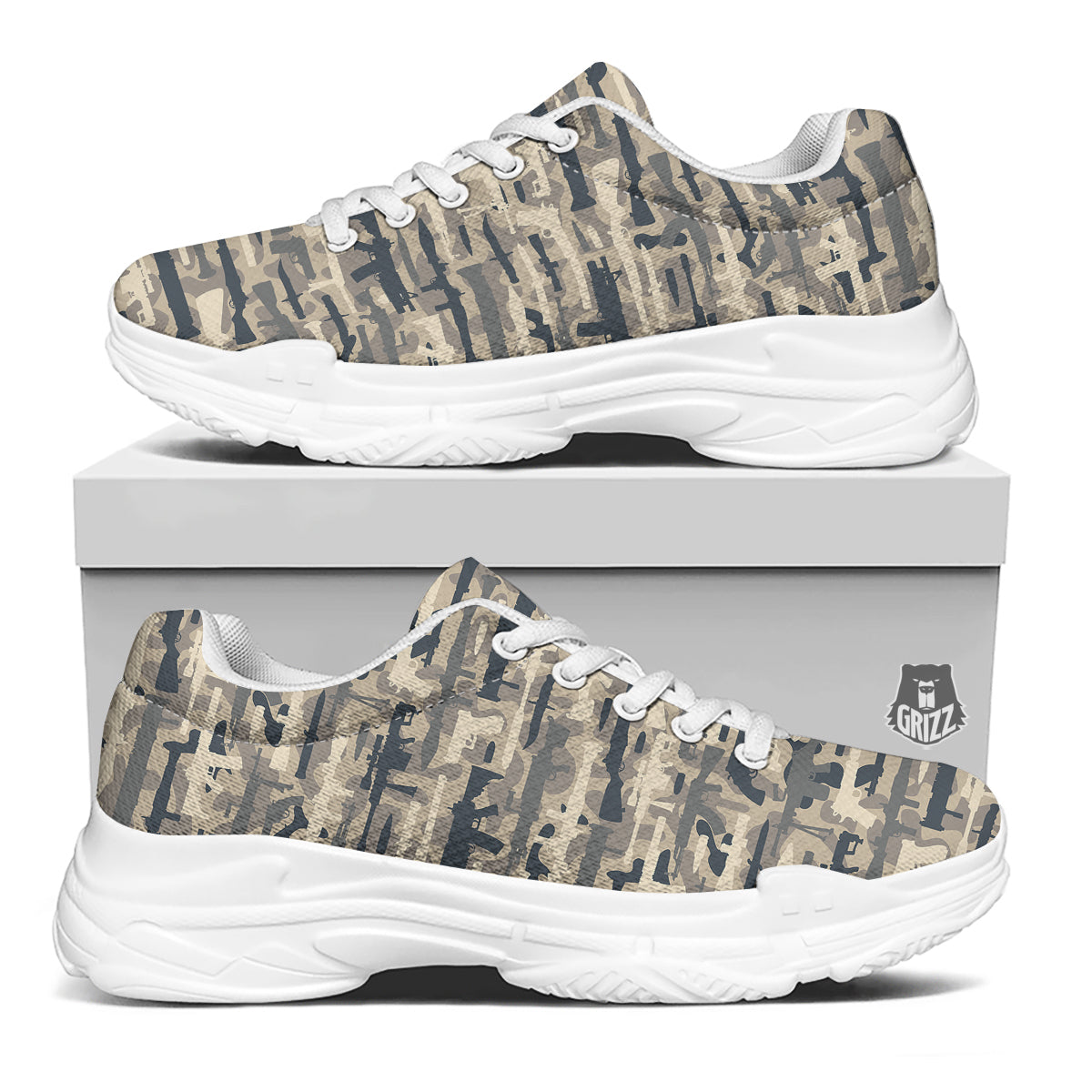 Military Gun Air Force Camo Print White Chunky Shoes-grizzshop