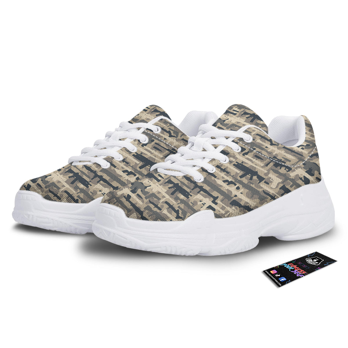 Military Gun Air Force Camo Print White Chunky Shoes-grizzshop