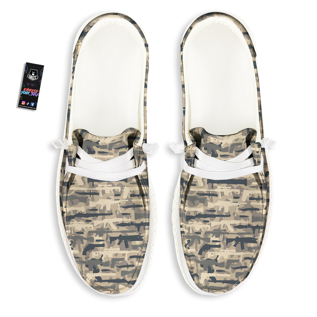 Military Gun Air Force Camo Print White Loafers-grizzshop
