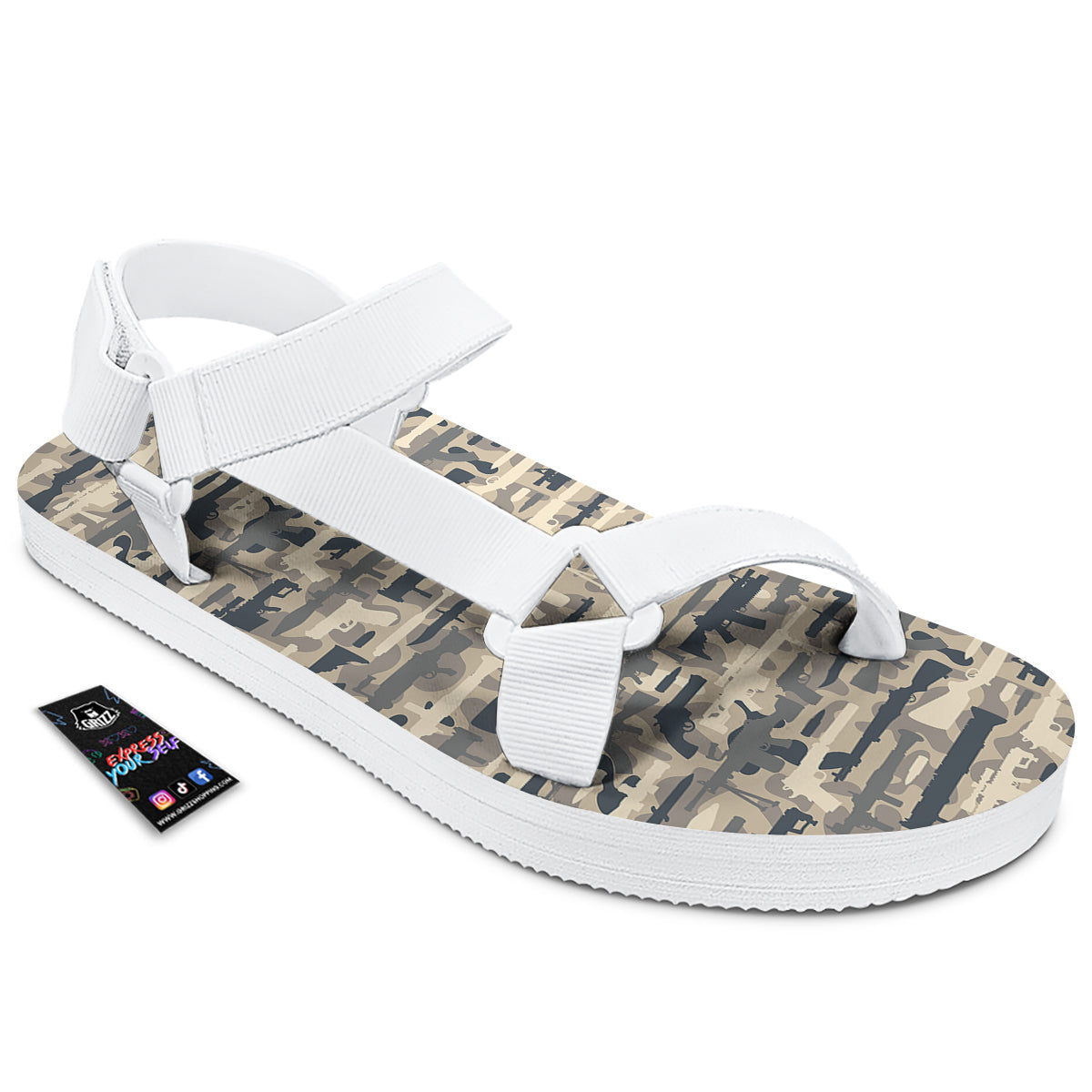 Military Gun Air Force Camo Print White Open Toe Sandals-grizzshop