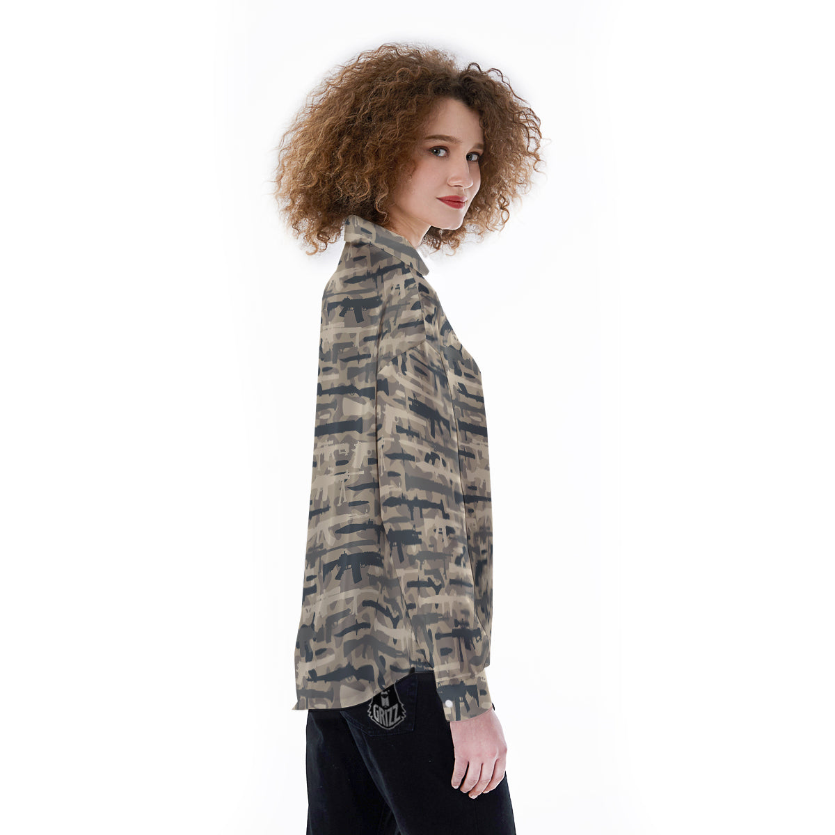 Military Gun Air Force Camo Print Women's Long Sleeve Shirts-grizzshop