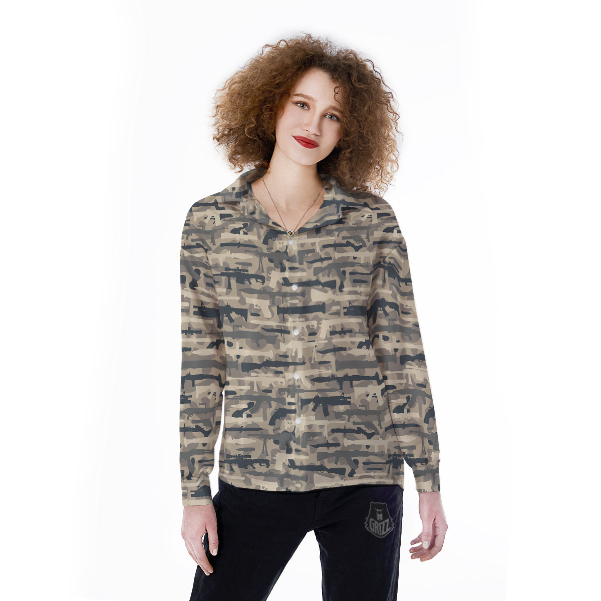 Military Gun Air Force Camo Print Women's Long Sleeve Shirts-grizzshop
