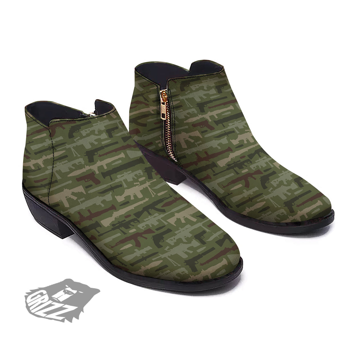 Military Gun Camo Print Ankle Boots-grizzshop