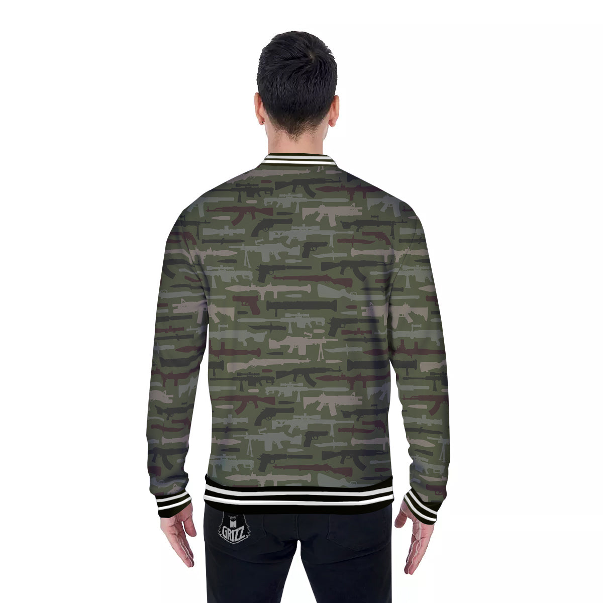 Military Gun Camo Print Baseball Jacket-grizzshop
