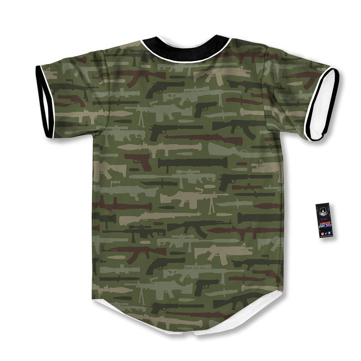Military Gun Camo Print Baseball Jersey-grizzshop