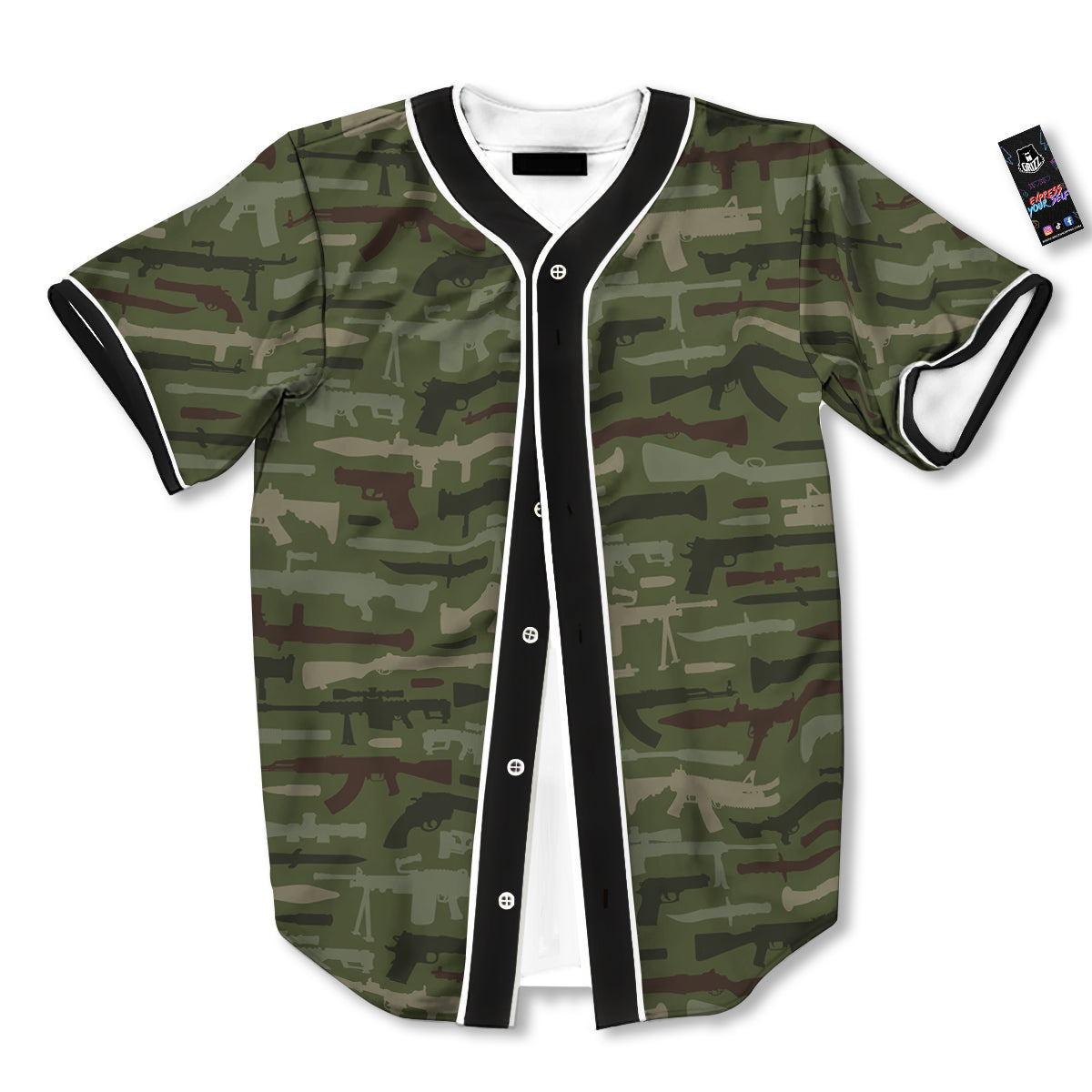 Military Gun Camo Print Baseball Jersey-grizzshop