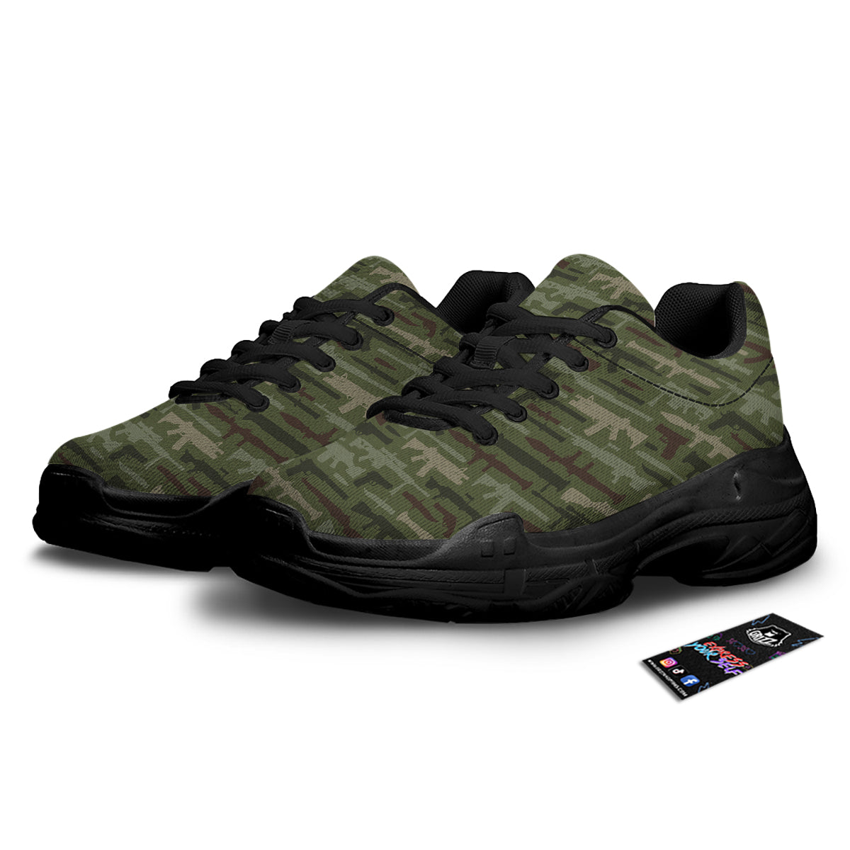 Military Gun Camo Print Black Chunky Shoes-grizzshop