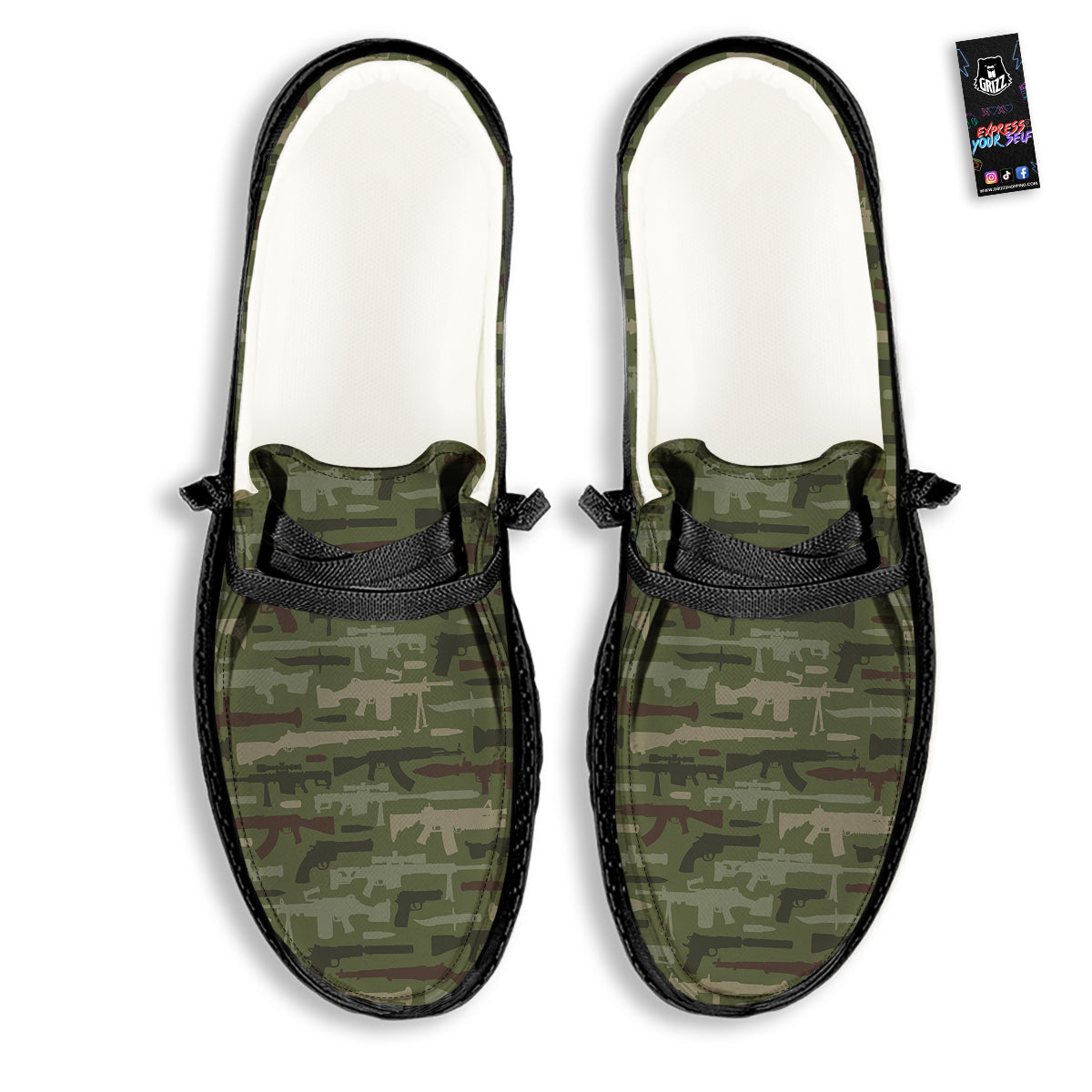 Military Gun Camo Print Black Loafers-grizzshop