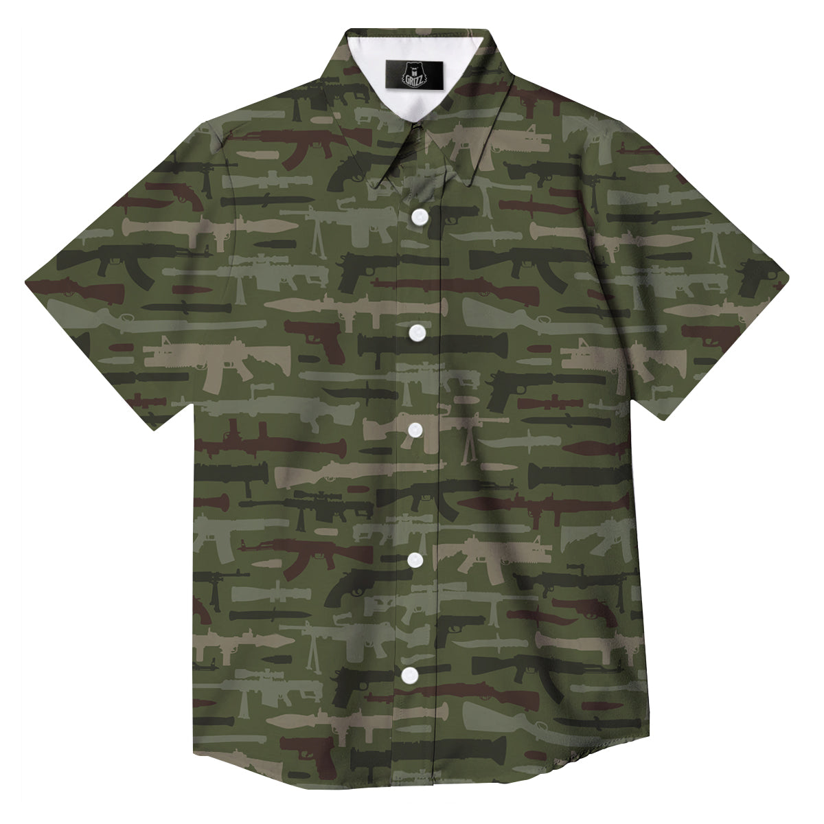 Military Gun Camo Print Button Up Shirt-grizzshop