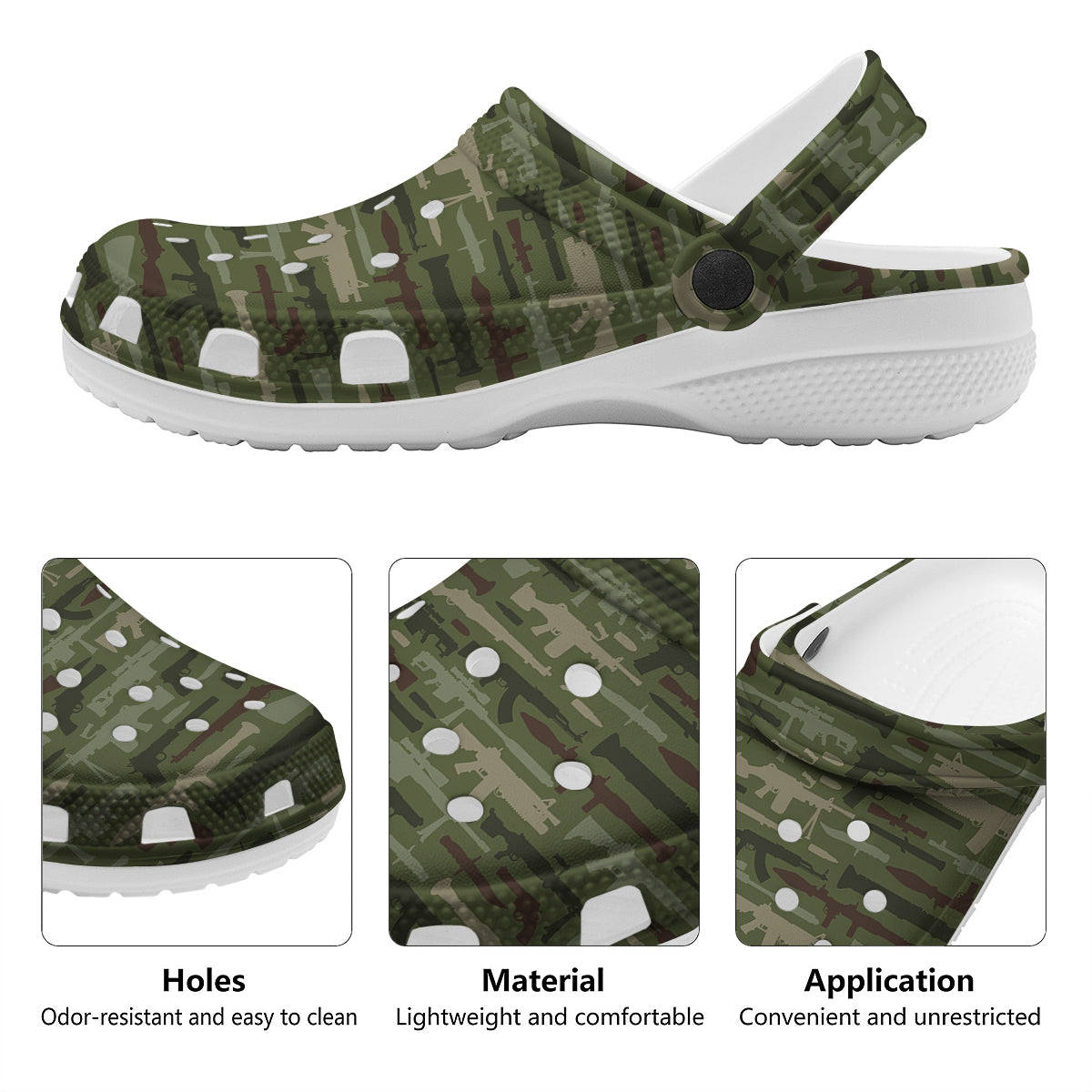 Military Gun Camo Print Clog-grizzshop