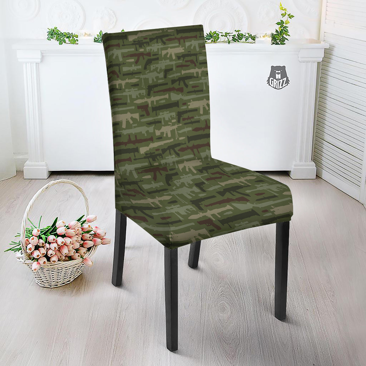 Military Gun Camo Print Dining Chair Slipcover-grizzshop