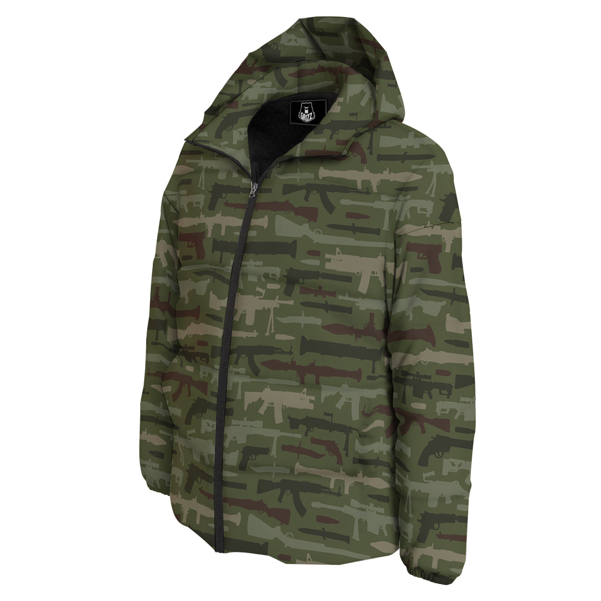 Military Gun Camo Print Down Jacket-grizzshop