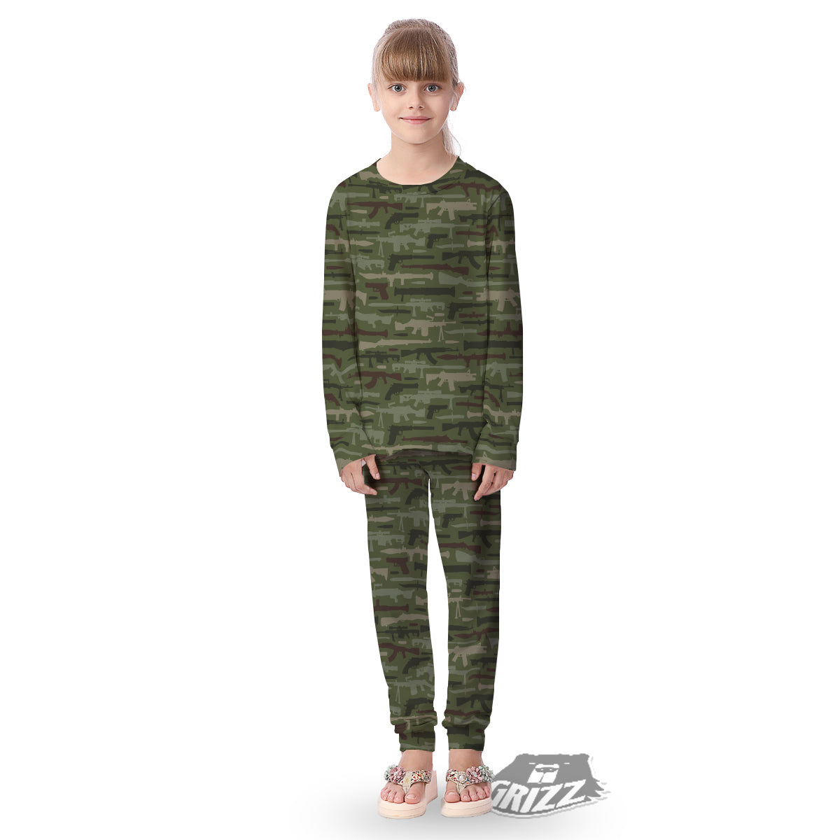 Military Gun Camo Print Kid's Pajamas-grizzshop
