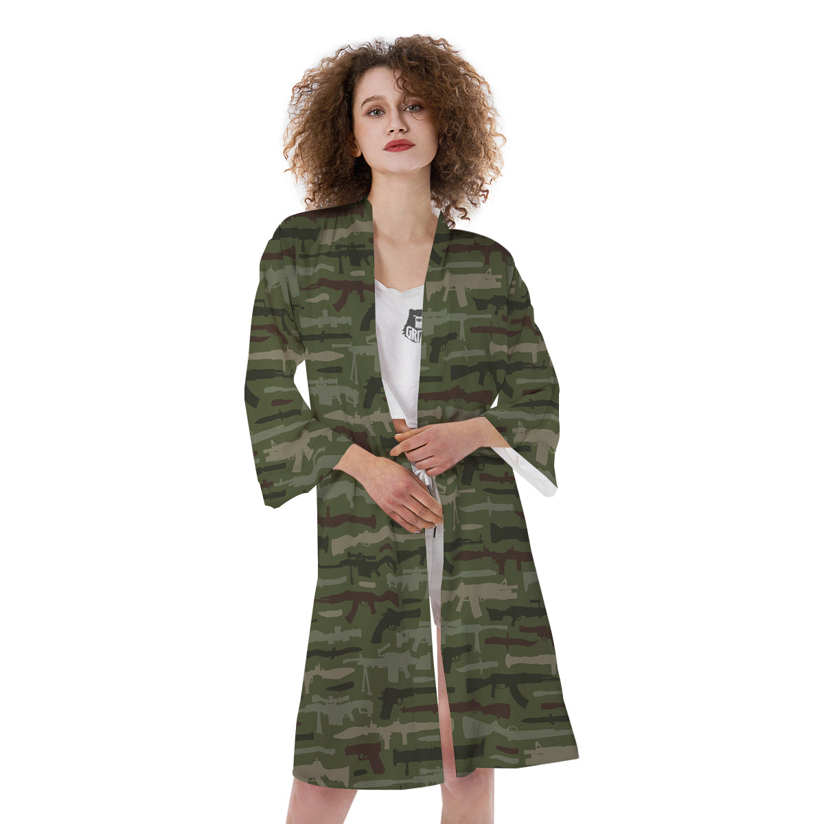 Military Gun Camo Print Kimono-grizzshop