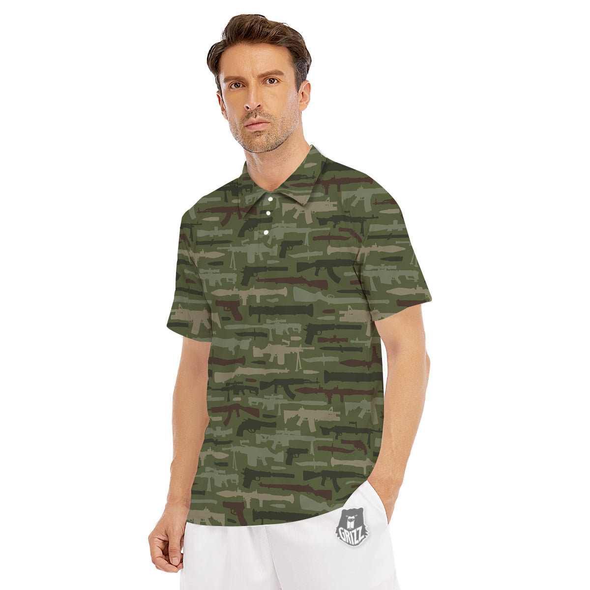 Military Gun Camo Print Men's Golf Shirts-grizzshop