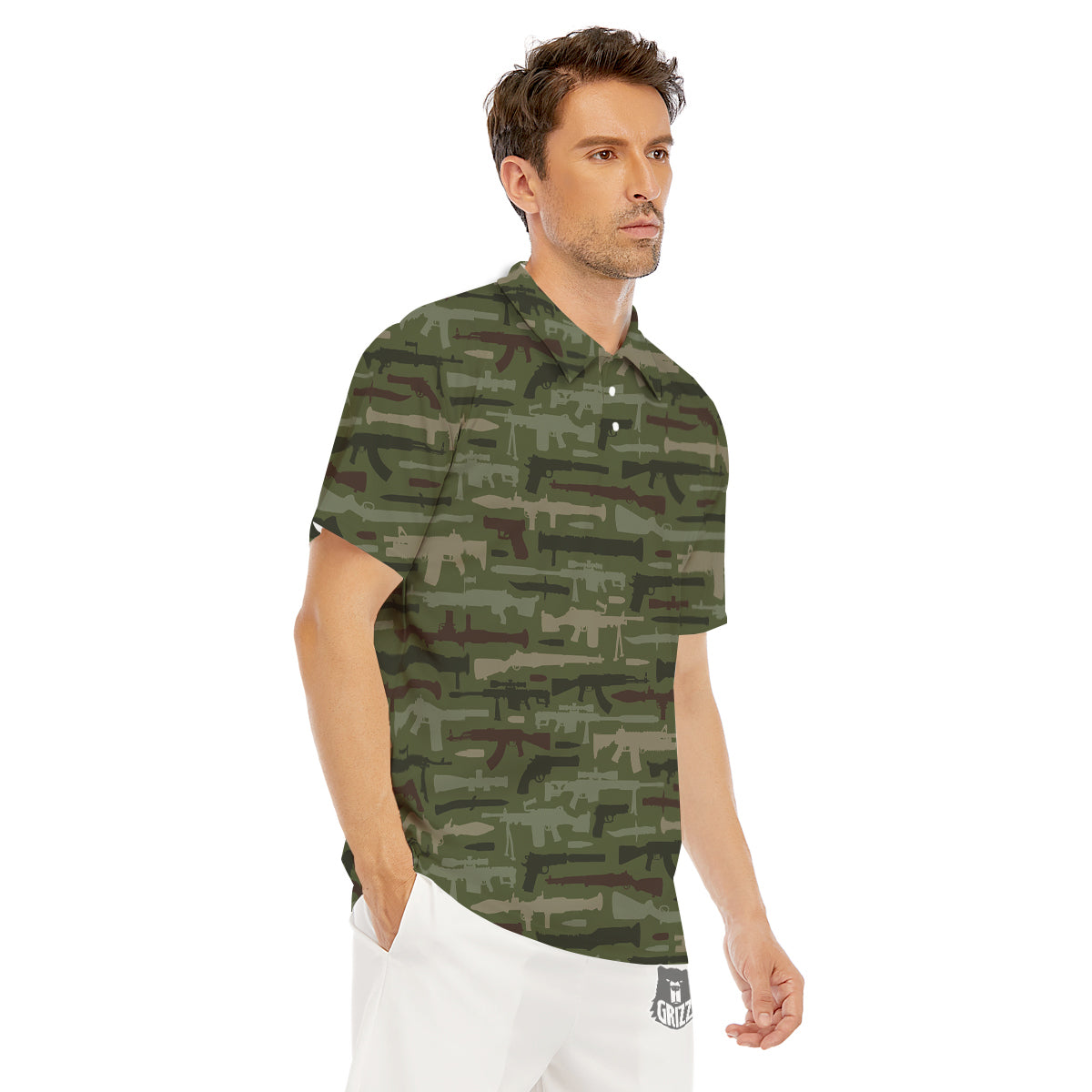 Military Gun Camo Print Men's Golf Shirts-grizzshop