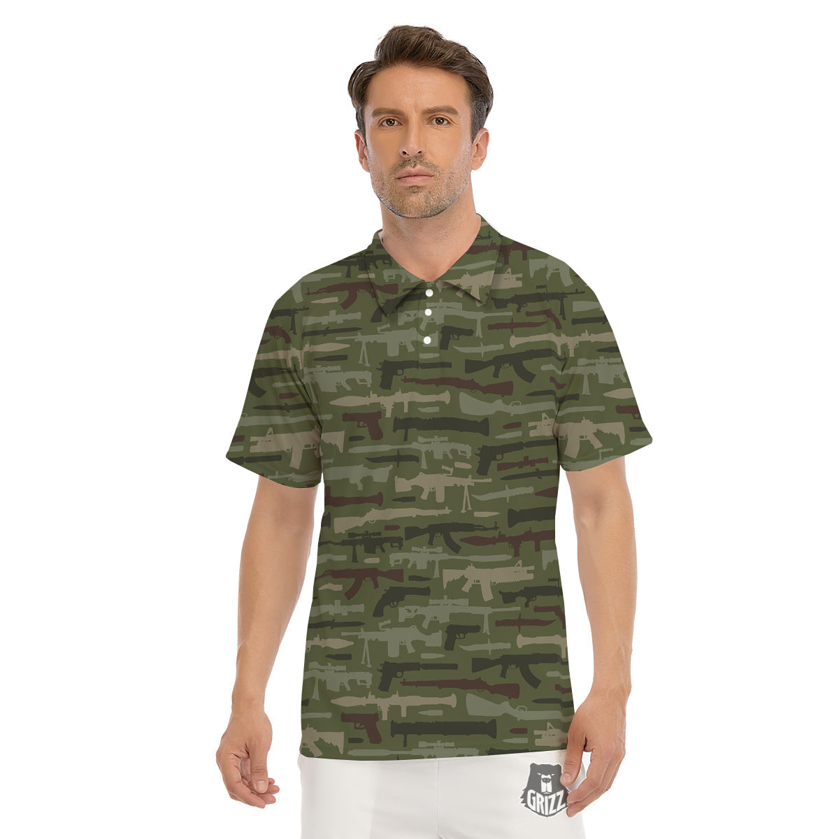 Military Gun Camo Print Men's Golf Shirts-grizzshop