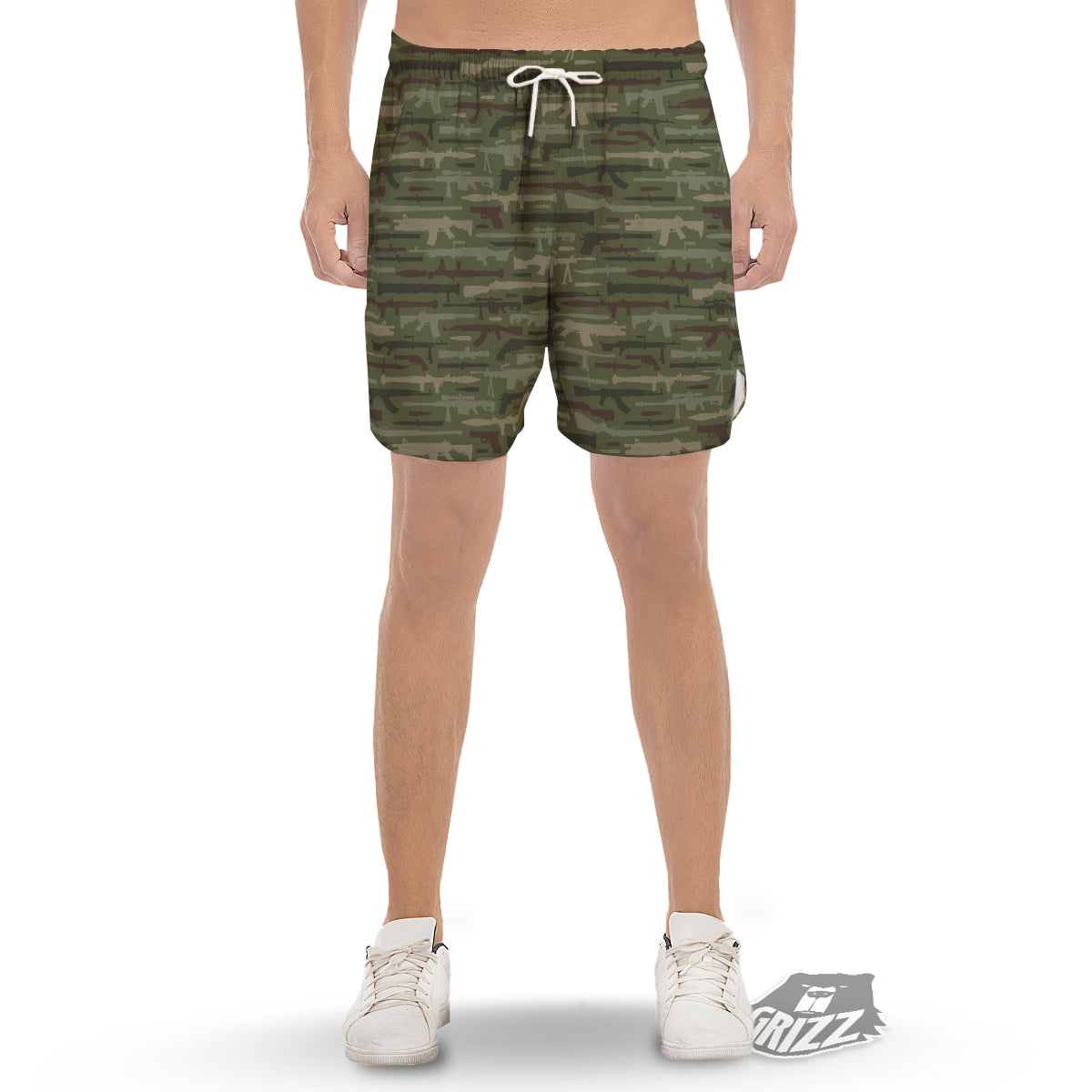 Military Gun Camo Print Men's Gym Shorts-grizzshop