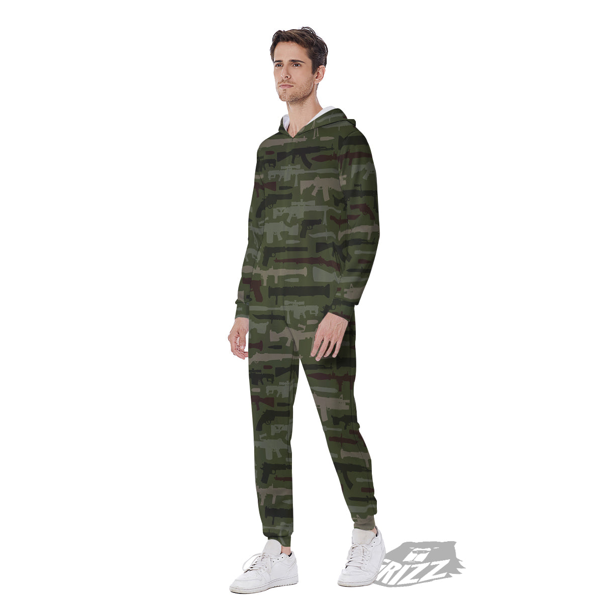 Military Gun Camo Print Men's Jumpsuit-grizzshop