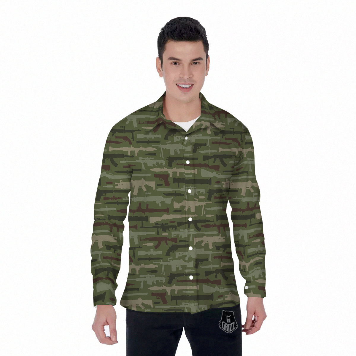 Military Gun Camo Print Men's Long Sleeve Shirts-grizzshop