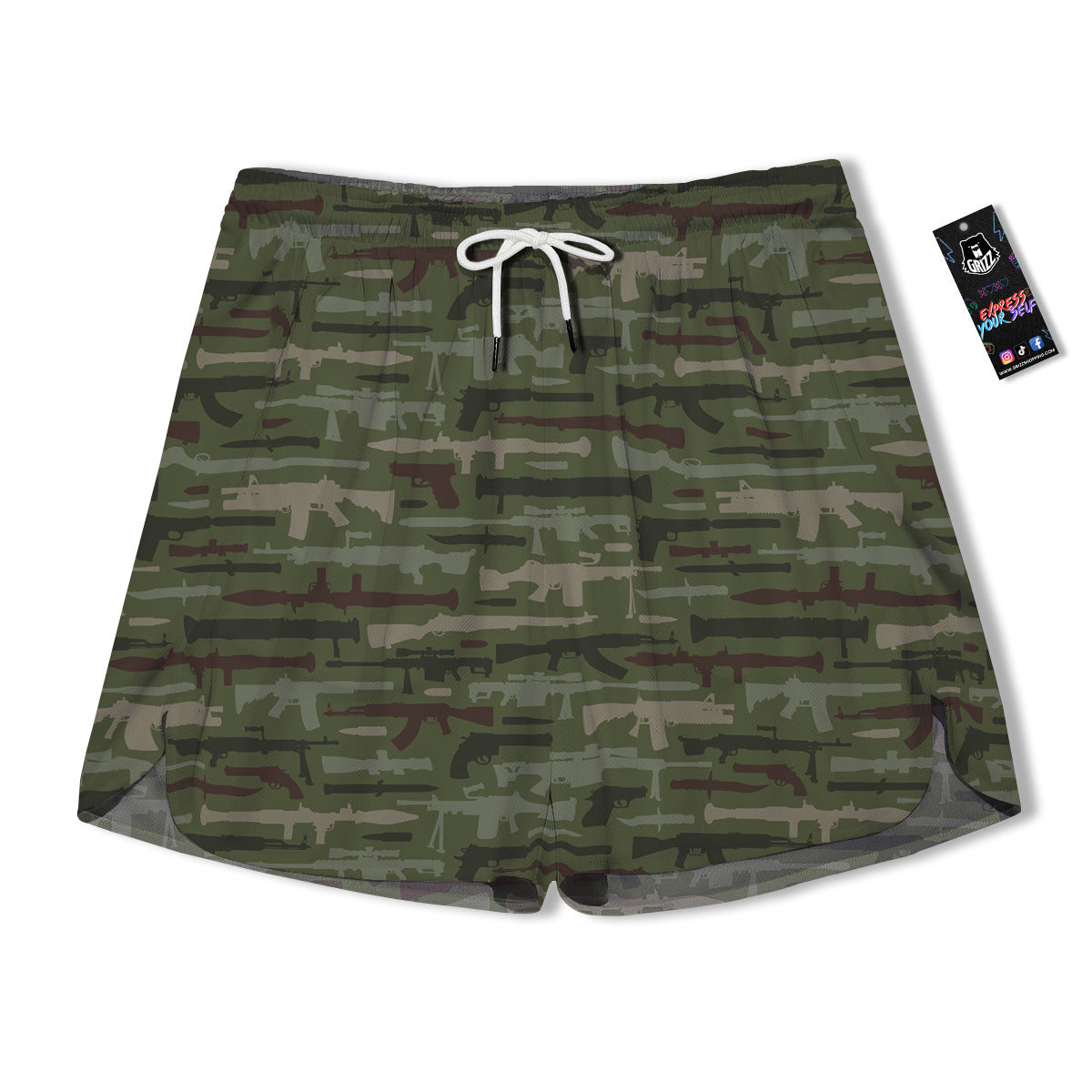 Military Gun Camo Print Men's Running Shorts-grizzshop