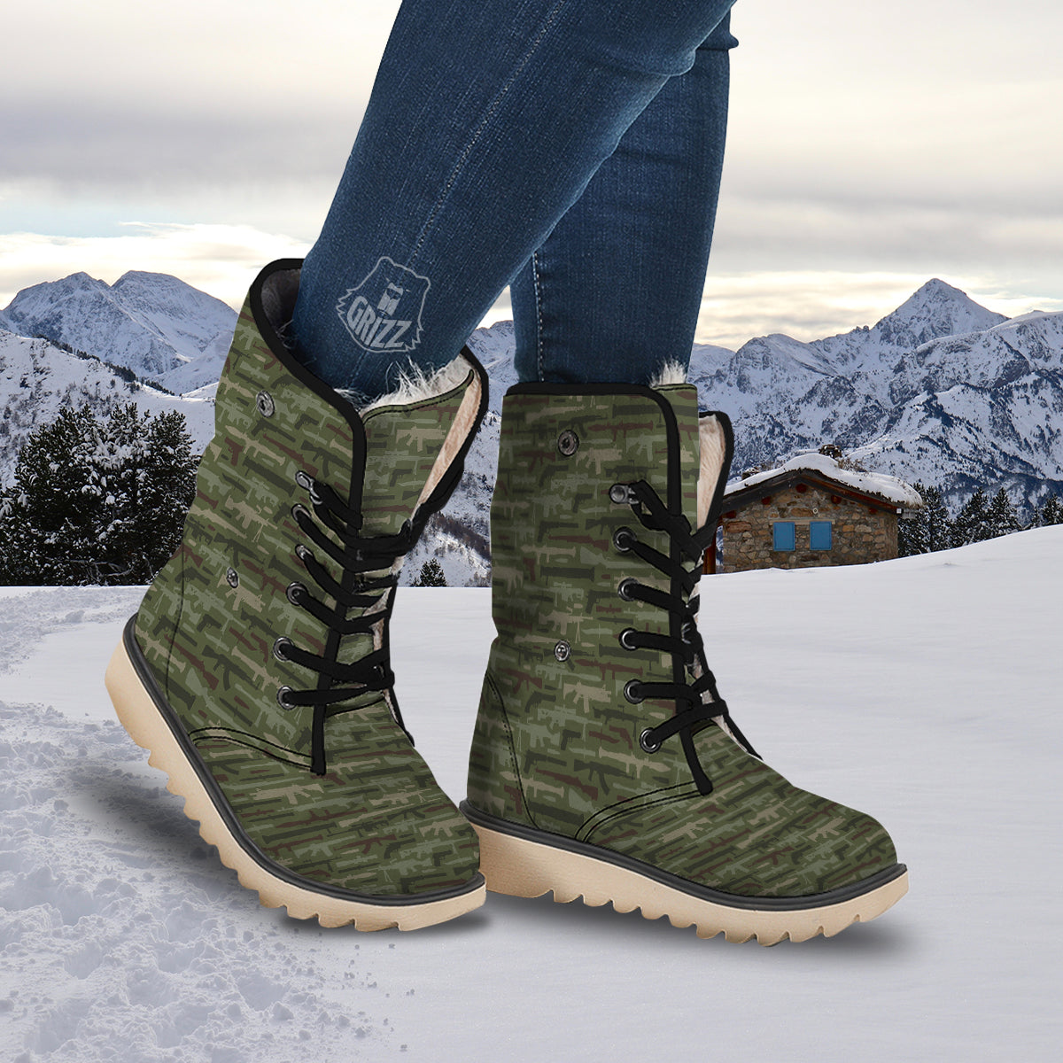 Military Gun Camo Print Snow Boots-grizzshop