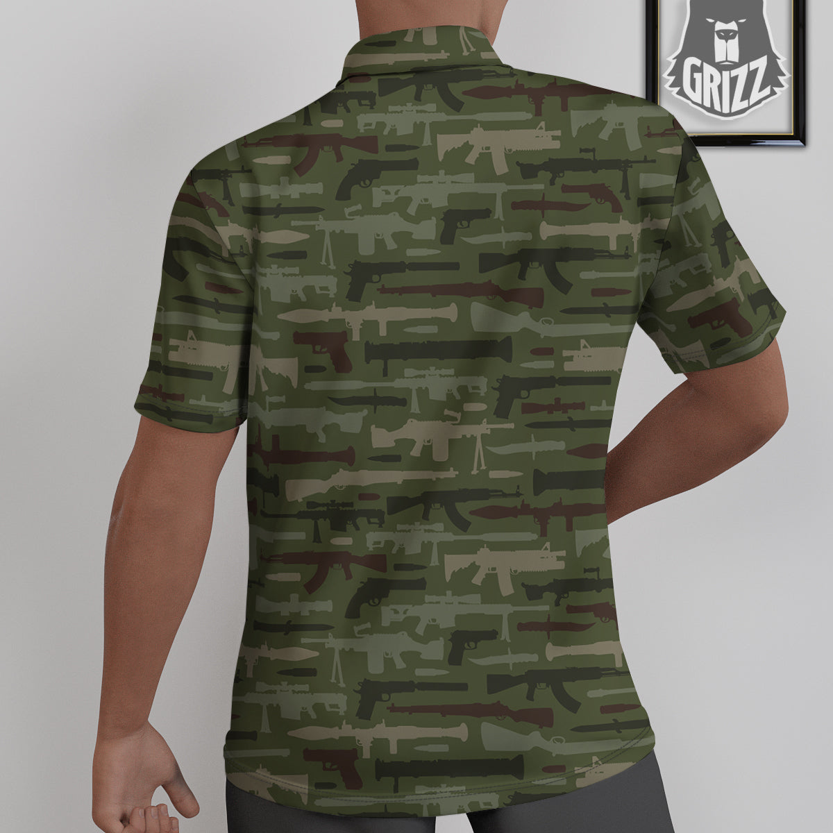 Military Gun Camo Print Untucked Shirts-grizzshop