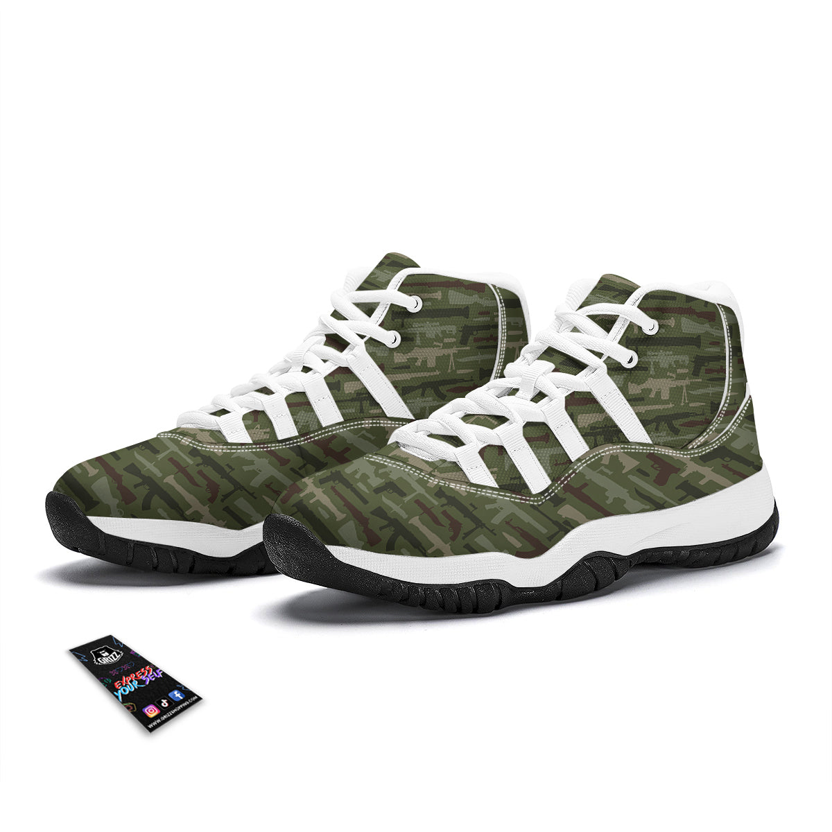 Military Gun Camo Print White Bball Shoes-grizzshop