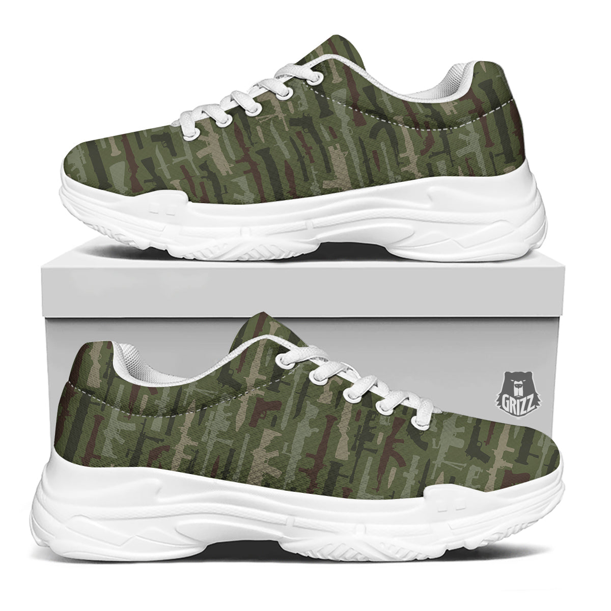 Military Gun Camo Print White Chunky Shoes-grizzshop