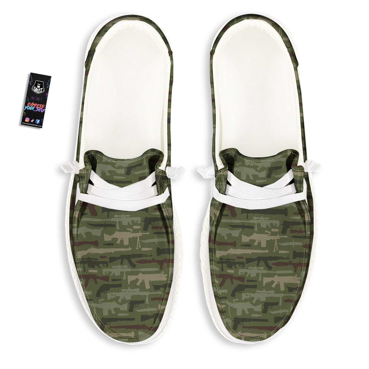 Military Gun Camo Print White Loafers-grizzshop