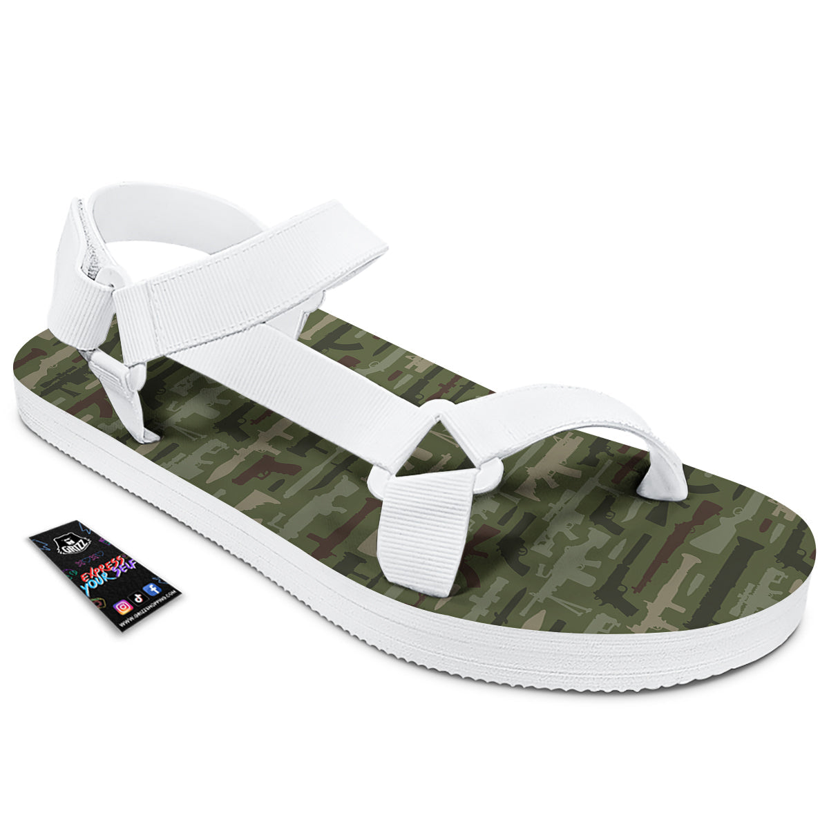 Military Gun Camo Print White Open Toe Sandals-grizzshop